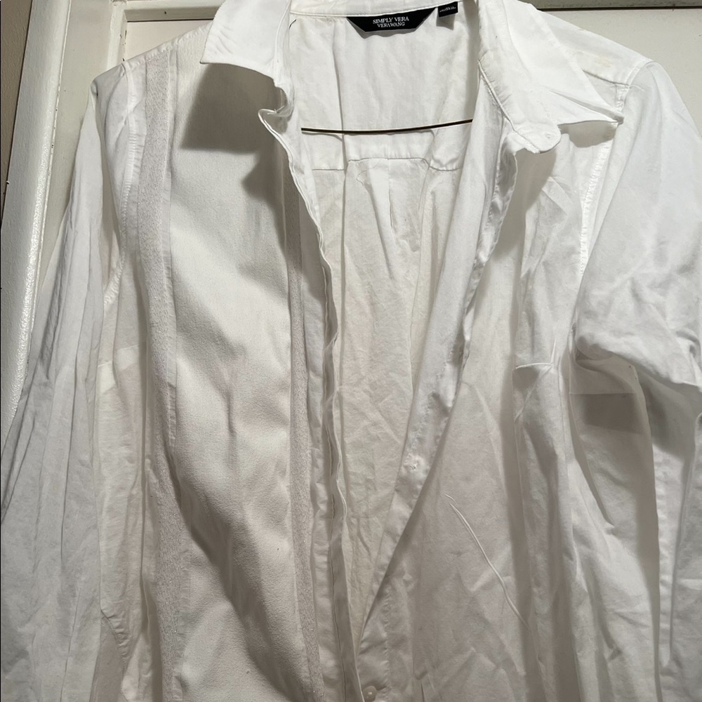 White button blouse with small glitter detail in stripes